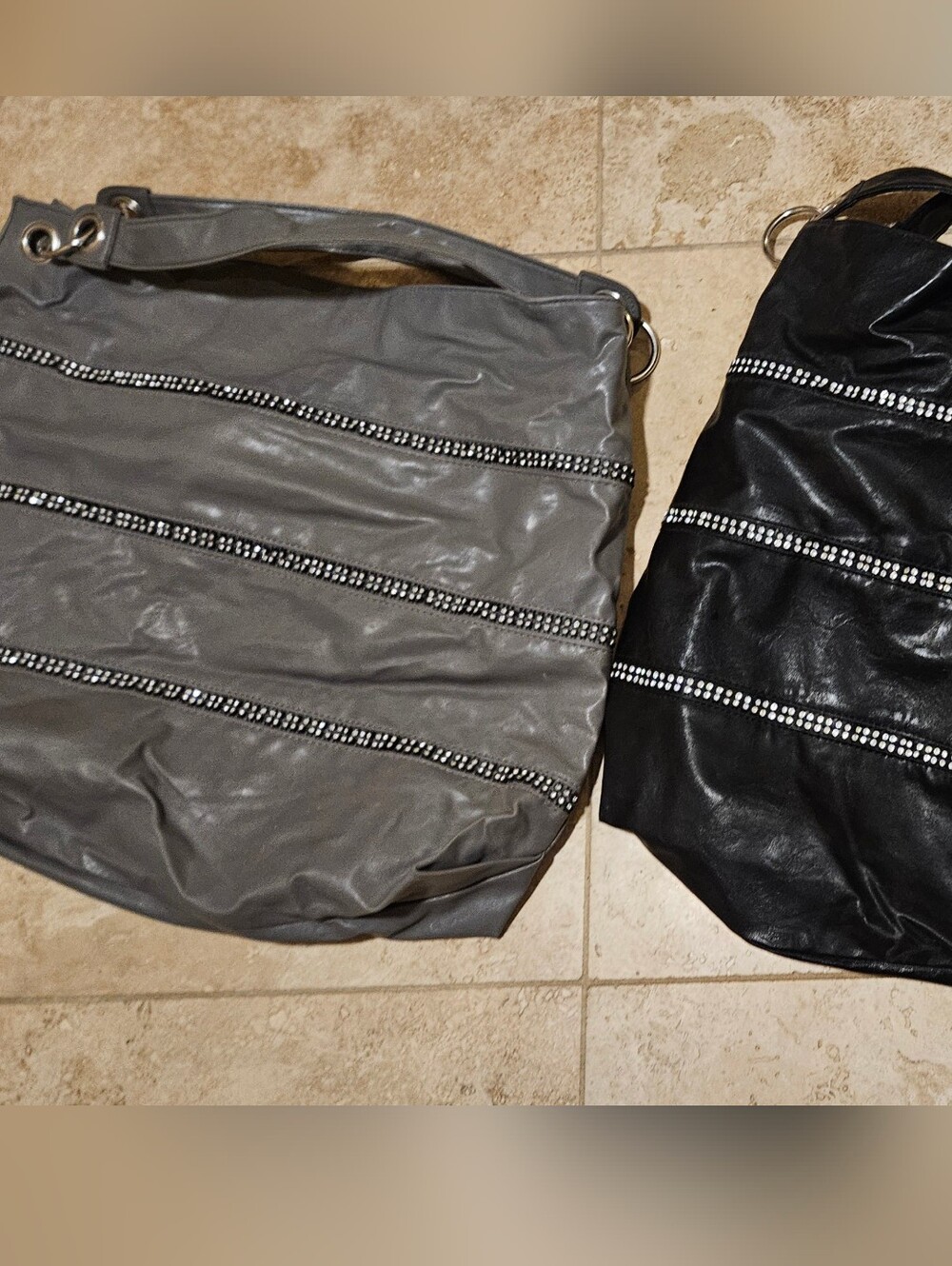Chateau Gray and Black Studded Hobo Bag Duo
